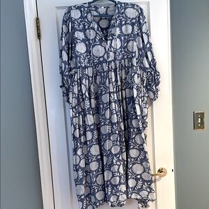 Block Print Floral Midi Dress